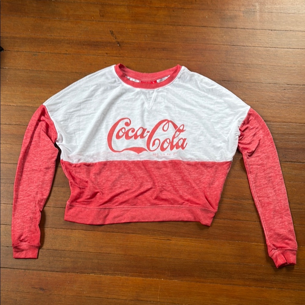 Coca-Cola Red and White Cropped Sweatshirt